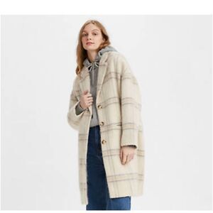 Levi’s Wool Cocoon Coat Plaid Cream Sz L NWT